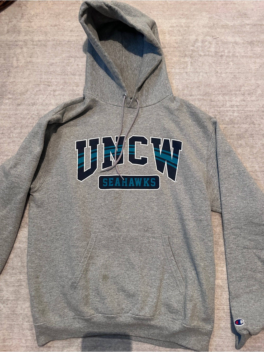 Champion Gray UNCW Seahawks Hoodie with Teal and Navy Logo